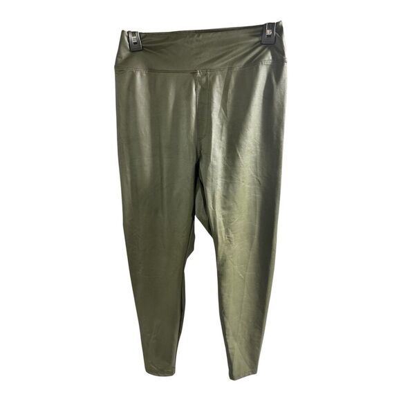 OFFLINE by Aerie Legging Women Large Olive Green Faux Leather High Waisted - Picture 1 of 7